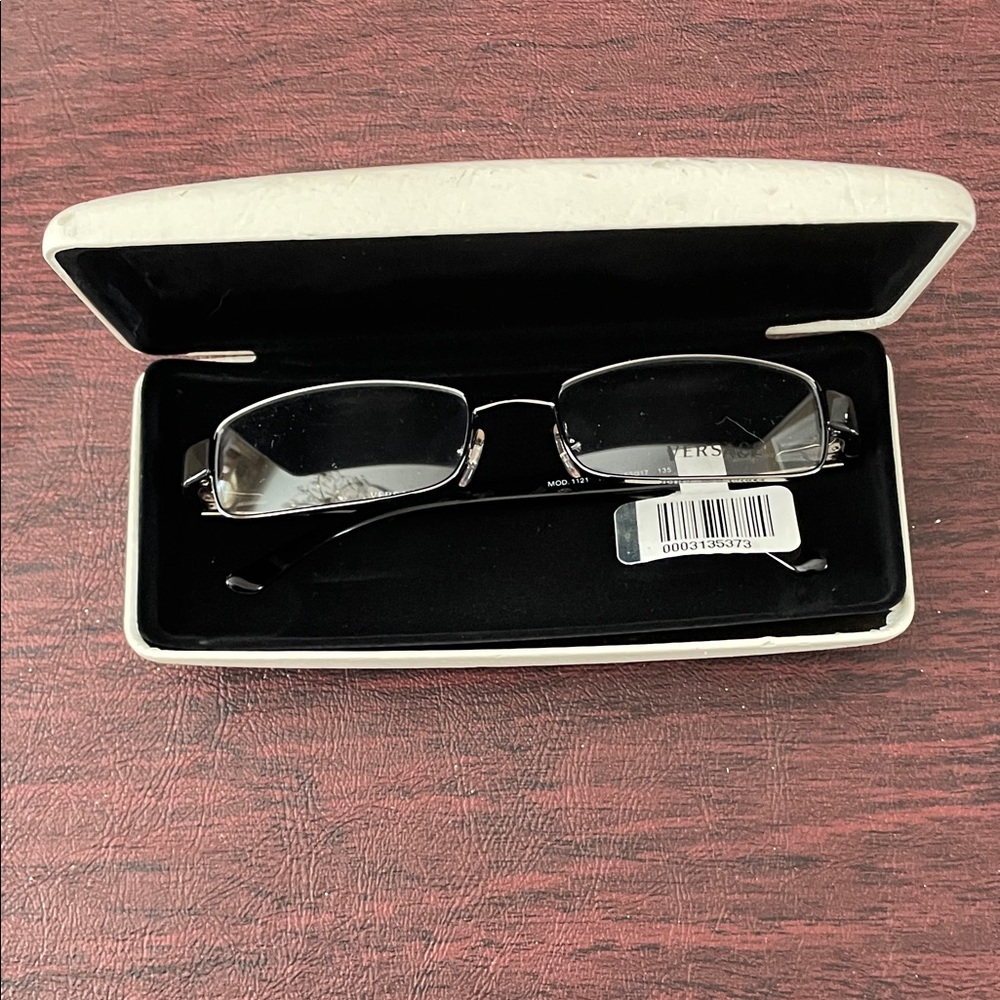 Versace Black Rectangular Glasses with Case